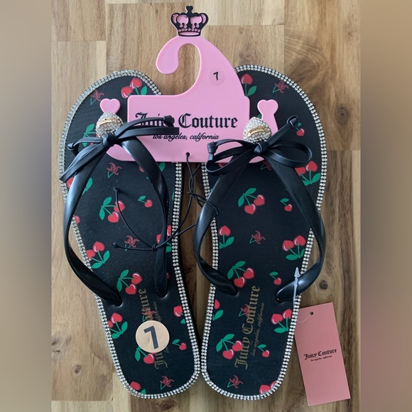 Juicy Couture black cherry flip flops flats sandals shoes NWT size 7 - Picture 7 of 8